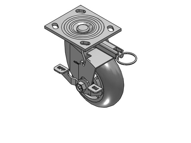 4 Series 2 Inch Wide Top Plate Swivel Caster Caster with 5 x 2 Performa Rubber (Round) Wheel and Top Lock Brake