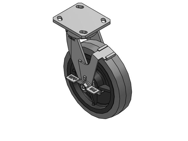 110 Series Kingpinless Top Plate Swivel Caster with 8 x 2 Grey Tread on Grey Core XS - Performa X-tra Soft Rubber (Flat) - Prevenz Antimicrobial Wheel and Face Brake