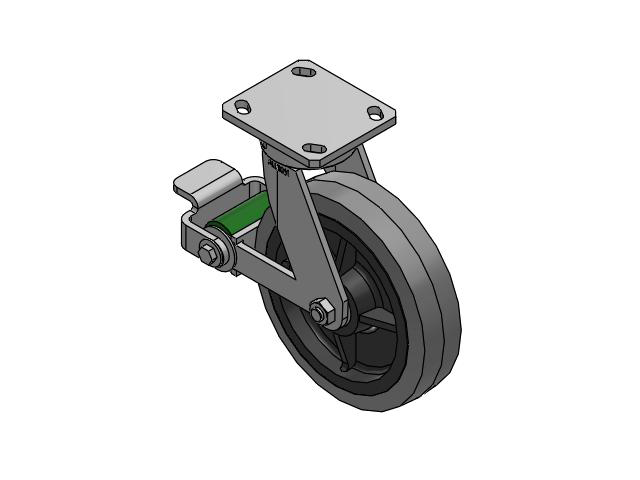 110 Series Kingpinless Top Plate Swivel Caster with 8 x 2 Grey Tread on Grey Core XS - Performa X-tra Soft Rubber (Flat) - Prevenz Antimicrobial Wheel and Poly Cam Brake