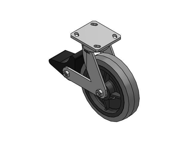 110 Series Kingpinless Top Plate Swivel Caster with 8 x 2 Grey Tread on Grey Core XS - Performa X-tra Soft Rubber (Flat) - Prevenz Antimicrobial Wheel and Poly Lock Integrated Brake
