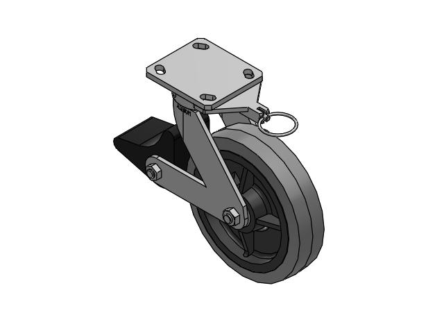 110 Series Kingpinless Top Plate Swivel Caster with 8 x 2 Grey Tread on Grey Core XS - Performa X-tra Soft Rubber (Flat) - Prevenz Antimicrobial Wheel and Poly Lock Integrated Brake