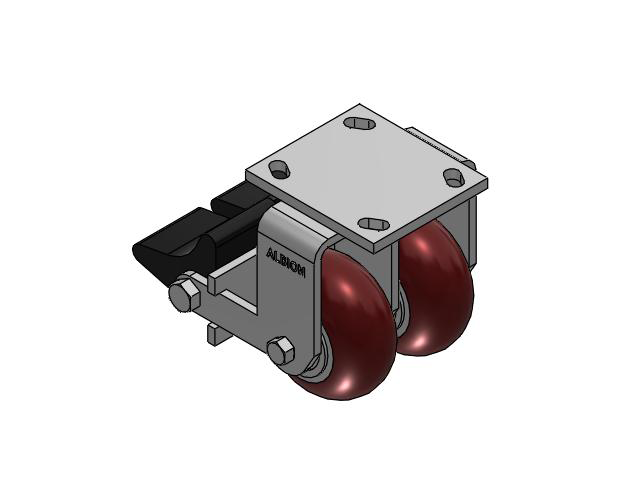 115 Series Top Plate Rigid Maroon tread on aluminum core Caster with 4 x 2 AX - Round Polyurethane (Aluminum Core) Wheel and Poly Lock Integrated Brake