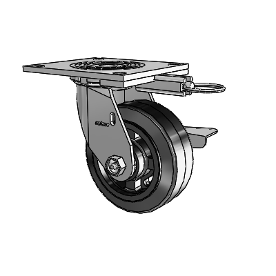 4 Series 2 Inch Wide Top Plate Swivel Caster Caster with 5 x 2 MR - Moldon Rubber (Cast Iron Core) Wheel and Side Lock Brake