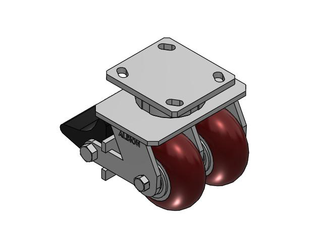 115 Series Top Plate Swivel Maroon tread on aluminum core Caster with 4 x 2 AX - Round Polyurethane (Aluminum Core) Wheel and Poly Lock Integrated Brake