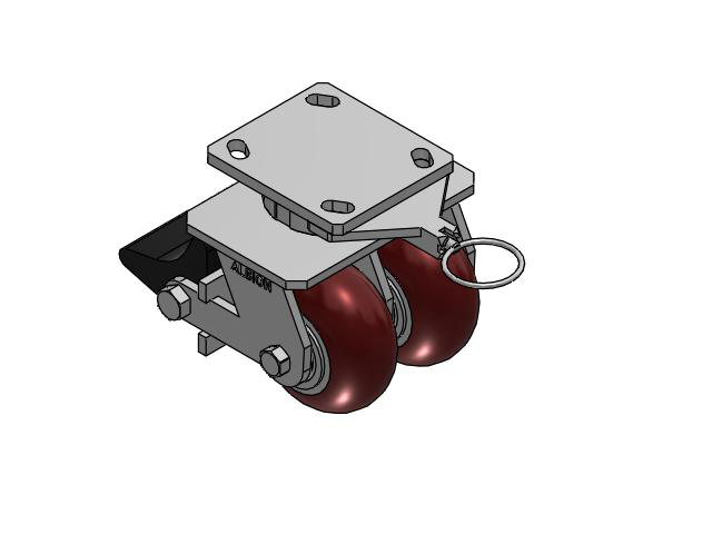 115 Series Top Plate Swivel Maroon tread on aluminum core Caster with 4 x 2 AX - Round Polyurethane (Aluminum Core) Wheel and Poly Lock Integrated Brake