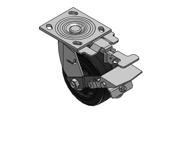 4 Series 2 Inch Wide Top Plate Swivel Caster Caster with 5 x 2 MR - Moldon Rubber (Cast Iron Core) Wheel and Tread Lock Brake