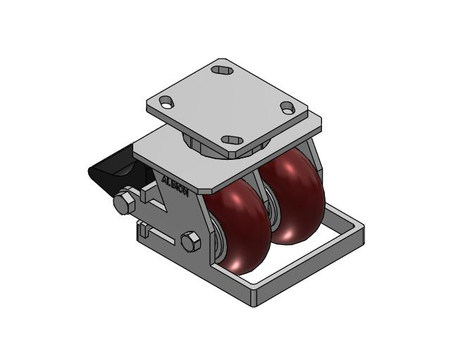 115 Series Top Plate Swivel Maroon tread on aluminum core Caster with 4 x 2 AX - Round Polyurethane (Aluminum Core) Wheel and Poly Lock Integrated Brake