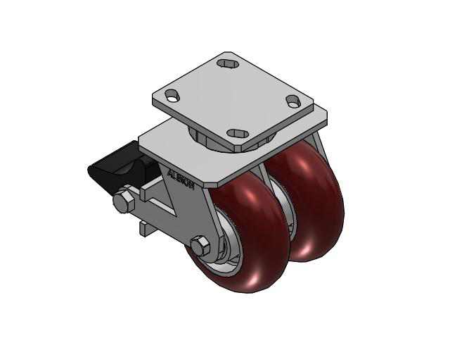 115 Series Top Plate Swivel Maroon tread on aluminum core Caster with 5 x 2 AX - Round Polyurethane (Aluminum Core) Wheel and Poly Lock Integrated Brake
