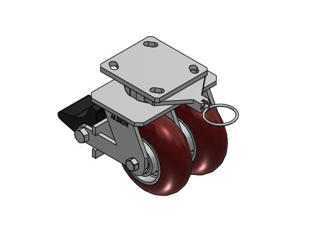 115 Series Top Plate Swivel Maroon tread on aluminum core Caster with 5 x 2 AX - Round Polyurethane (Aluminum Core) Wheel and Poly Lock Integrated Brake