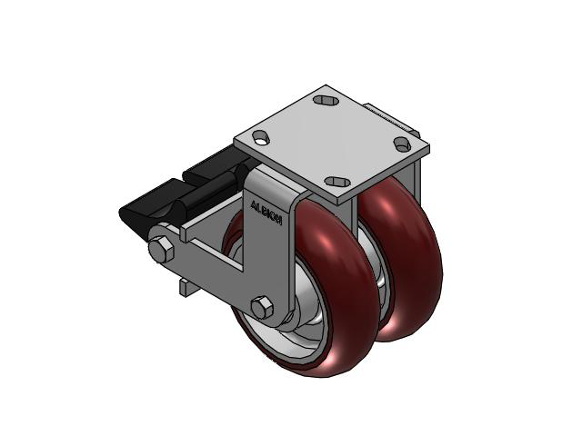 115 Series Top Plate Rigid Maroon tread on aluminum core Caster with 6 x 2 AX - Round Polyurethane (Aluminum Core) Wheel and Poly Lock Integrated Brake