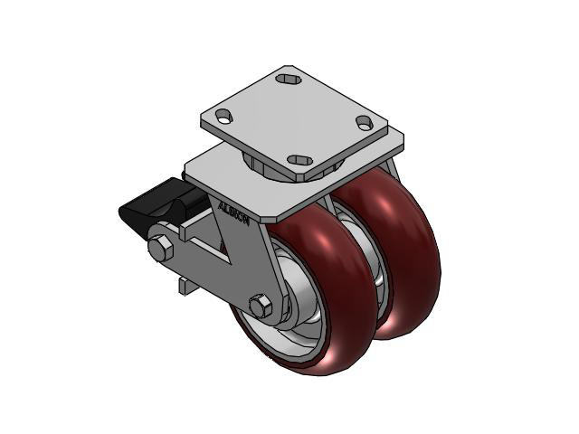 115 Series Top Plate Swivel Maroon tread on aluminum core Caster with 6 x 2 AX - Round Polyurethane (Aluminum Core) Wheel and Poly Lock Integrated Brake