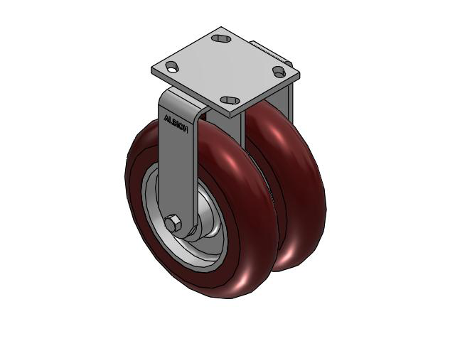 115 Series Top Plate Rigid Maroon tread on aluminum core Caster with 8 x 2 AX - Round Polyurethane (Aluminum Core) Wheel