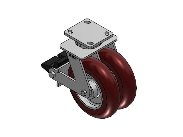 115 Series Top Plate Swivel Maroon tread on aluminum core Caster with 8 x 2 AX - Round Polyurethane (Aluminum Core) Wheel and Poly Lock Integrated Brake