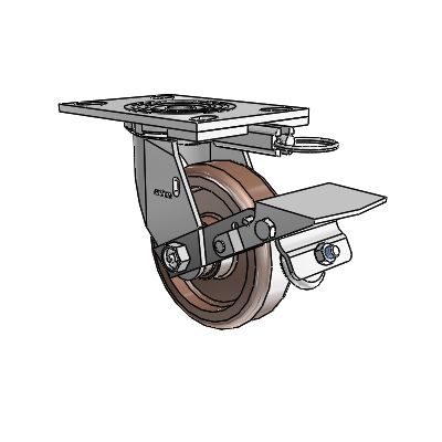 4 Series 1 1/2" Casters Top Plate Swivel Zinc with 5 x 1.5 Thermo Wheel and Tread Lock Brake