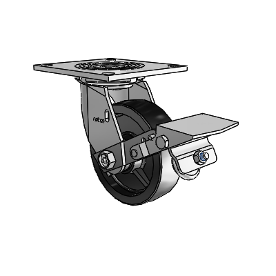 4 Series 1 1/2" Casters Top Plate Swivel Zinc with 5 x 1.5 Polyolefin Wheel and Tread Lock Brake