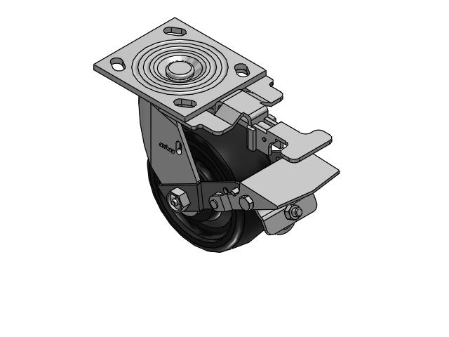 4 Series 2 Inch Wide Top Plate Swivel Caster Caster with 5 x 2 Endura Solid Elastomer Wheel and Tread Lock Brake