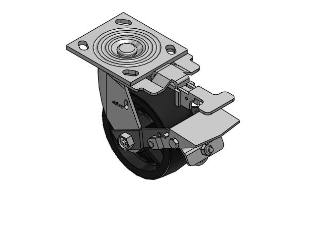 4 Series 2 Inch Wide Top Plate Swivel Caster Caster with 5 x 2 Polyolefin Wheel and Tread Lock Brake