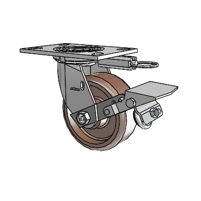 4 Series 2 Inch Wide Top Plate Swivel Caster Caster with 5 x 2 Thermo Wheel and Tread Lock Brake