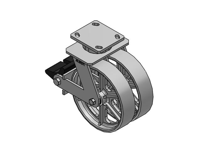 115 Series Top Plate Swivel Gray enamel Caster with 8 x 2 CA - Cast Iron Wheel and Poly Lock Integrated Brake
