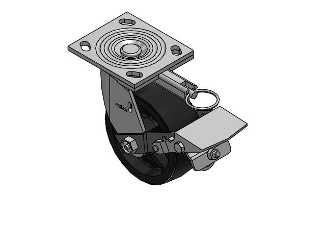 4 Series 2 Inch Wide Top Plate Swivel Caster Caster with 5 x 2 Polyolefin Wheel and Tread Lock Brake