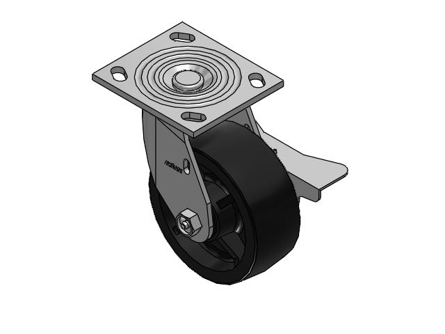 4 Series 2 Inch Wide Top Plate Swivel Caster Caster with 5 x 2 Polyolefin Wheel and Side Lock Brake