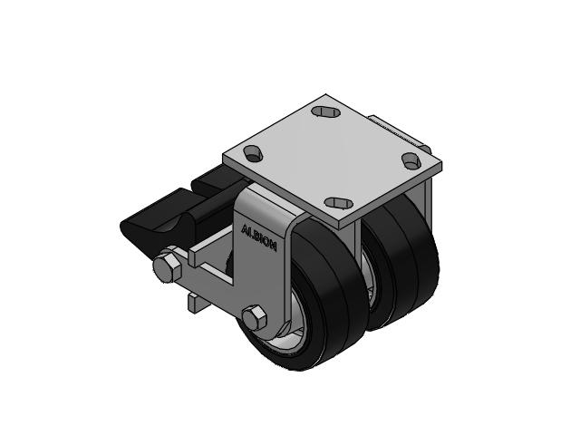 115 Series Top Plate Rigid Black on natural aluminum core Caster with 4 x 2 MD - Moldon Rubber (Aluminum Core) Wheel and Poly Lock Integrated Brake