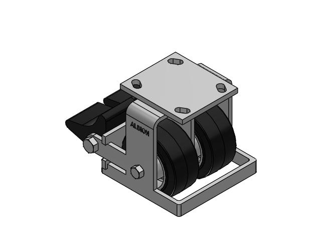 115 Series Top Plate Rigid Black on natural aluminum core Caster with 4 x 2 MD - Moldon Rubber (Aluminum Core) Wheel and Poly Lock Integrated Brake