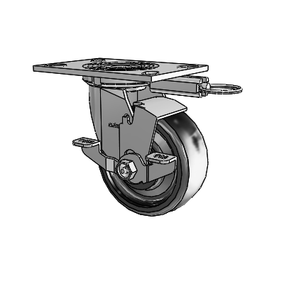 4 Series 2 Inch Wide Top Plate Swivel Caster Caster with 5 x 2 Endura Solid Elastomer Wheel and Top Lock Brake