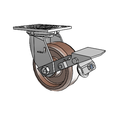 4 Series 2 Inch Wide Top Plate Swivel Caster Caster with 5 x 2 Thermo Wheel and Tread Lock Brake