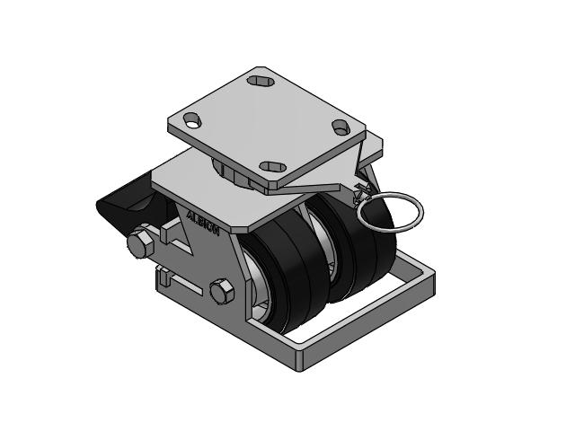 115 Series Top Plate Swivel Black on natural aluminum core Caster with 4 x 2 MD - Moldon Rubber (Aluminum Core) Wheel and Poly Lock Integrated Brake