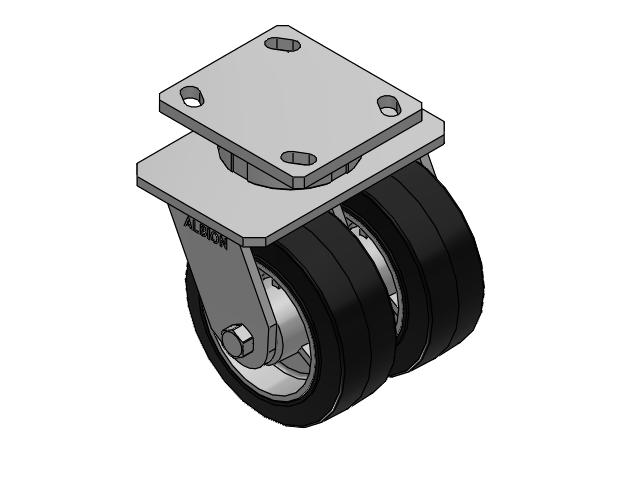 115 Series Top Plate Swivel Black on natural aluminum core Caster with 5 x 2 MD - Moldon Rubber (Aluminum Core) Wheel