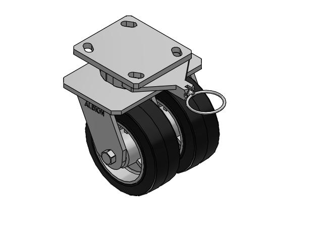115 Series Top Plate Swivel Black on natural aluminum core Caster with 5 x 2 MD - Moldon Rubber (Aluminum Core) Wheel