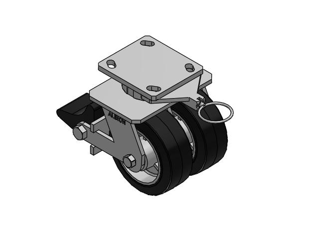 115 Series Top Plate Swivel Black on natural aluminum core Caster with 5 x 2 MD - Moldon Rubber (Aluminum Core) Wheel and Poly Lock Integrated Brake