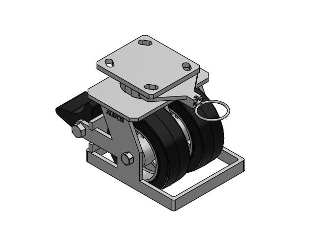 115 Series Top Plate Swivel Black on natural aluminum core Caster with 5 x 2 MD - Moldon Rubber (Aluminum Core) Wheel and Poly Lock Integrated Brake