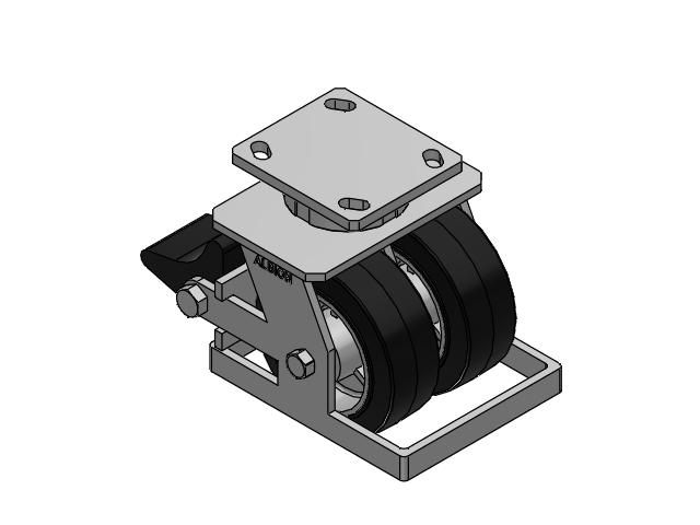 115 Series Top Plate Swivel Black on natural aluminum core Caster with 5 x 2 MD - Moldon Rubber (Aluminum Core) Wheel and Poly Lock Integrated Brake