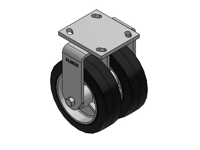 115 Series Top Plate Rigid Black on natural aluminum core Caster with 6 x 2 MD - Moldon Rubber (Aluminum Core) Wheel
