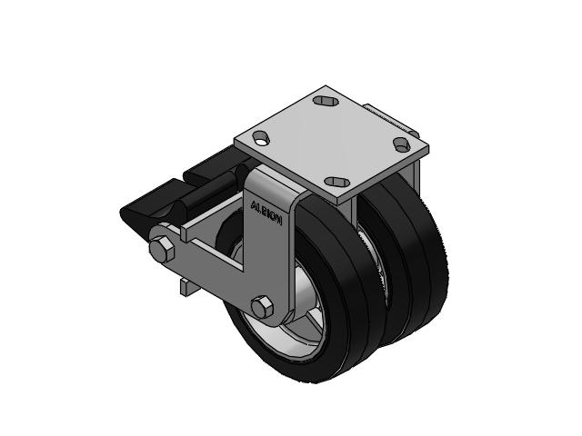 115 Series Top Plate Rigid Black on natural aluminum core Caster with 6 x 2 MD - Moldon Rubber (Aluminum Core) Wheel and Poly Lock Integrated Brake