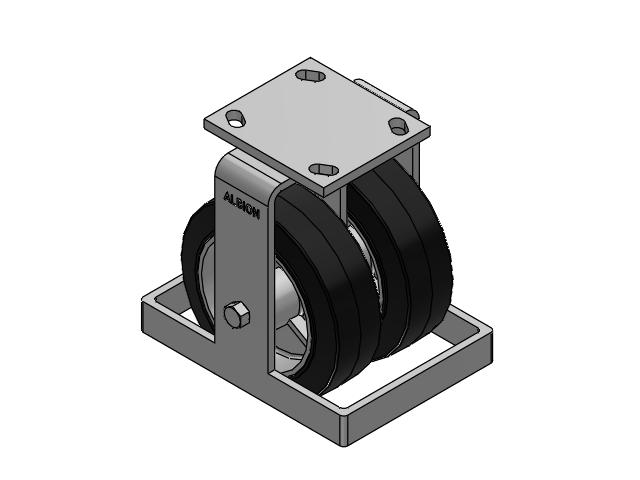 115 Series Top Plate Rigid Black on natural aluminum core Caster with 6 x 2 MD - Moldon Rubber (Aluminum Core) Wheel