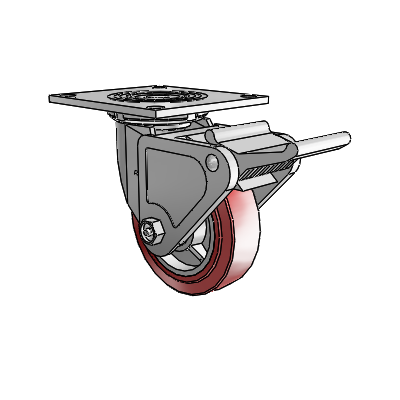 4 Series 1 1/2" Casters Top Plate Swivel Zinc with 5 x 1.5 Polyurethane HI-TECH Wheel and Tech Lock Brake