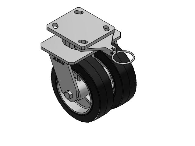 115 Series Top Plate Swivel Black on natural aluminum core Caster with 6 x 2 MD - Moldon Rubber (Aluminum Core) Wheel