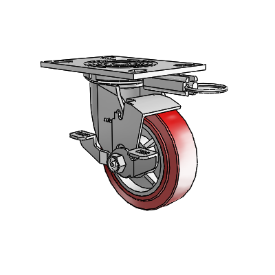 4 Series 1 1/2" Casters Top Plate Swivel Zinc with 5 x 1.5 Polyurethane HI-TECH Wheel and Top Lock Brake