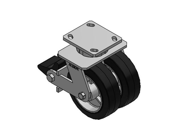 115 Series Top Plate Swivel Black on natural aluminum core Caster with 6 x 2 MD - Moldon Rubber (Aluminum Core) Wheel and Poly Lock Integrated Brake