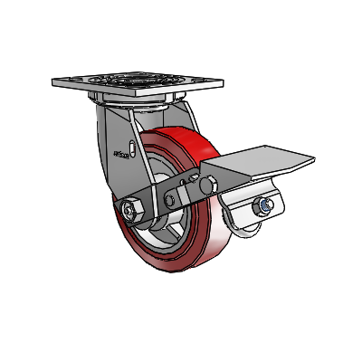 4 Series 1 1/2" Casters Top Plate Swivel Zinc with 5 x 1.5 Polyurethane HI-TECH Wheel and Tread Lock Brake