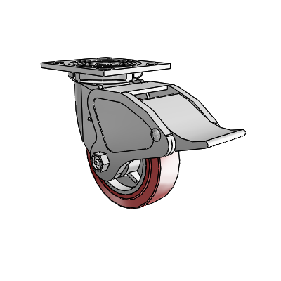 4 Series 1 1/2" Casters Top Plate Swivel Zinc with 5 x 1.5 Polyurethane HI-TECH Wheel and Total Lock Brake