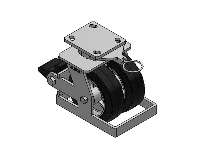 115 Series Top Plate Swivel Black on natural aluminum core Caster with 6 x 2 MD - Moldon Rubber (Aluminum Core) Wheel and Poly Lock Integrated Brake