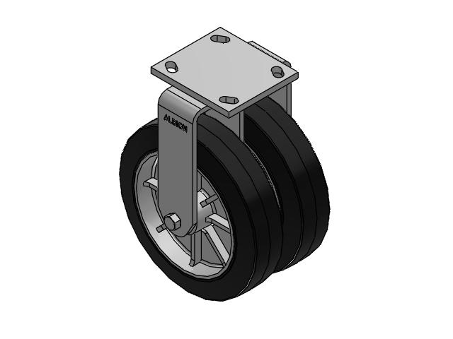 115 Series Top Plate Rigid Black on natural aluminum core Caster with 8 x 2 MD - Moldon Rubber (Aluminum Core) Wheel