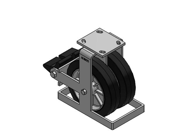 115 Series Top Plate Rigid Black on natural aluminum core Caster with 8 x 2 MD - Moldon Rubber (Aluminum Core) Wheel and Poly Lock Integrated Brake