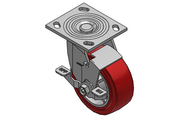4 Series 2 Inch Wide Top Plate Swivel Caster Caster with 5 x 2 Polyurethane HI-TECH Wheel and Top Lock Brake