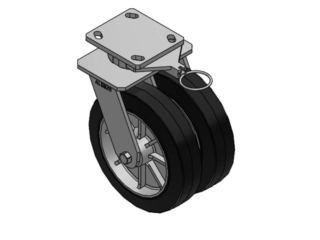 115 Series Top Plate Swivel Black on natural aluminum core Caster with 8 x 2 MD - Moldon Rubber (Aluminum Core) Wheel