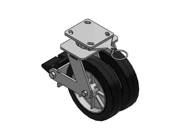 115 Series Top Plate Swivel Black on natural aluminum core Caster with 8 x 2 MD - Moldon Rubber (Aluminum Core) Wheel and Poly Lock Integrated Brake